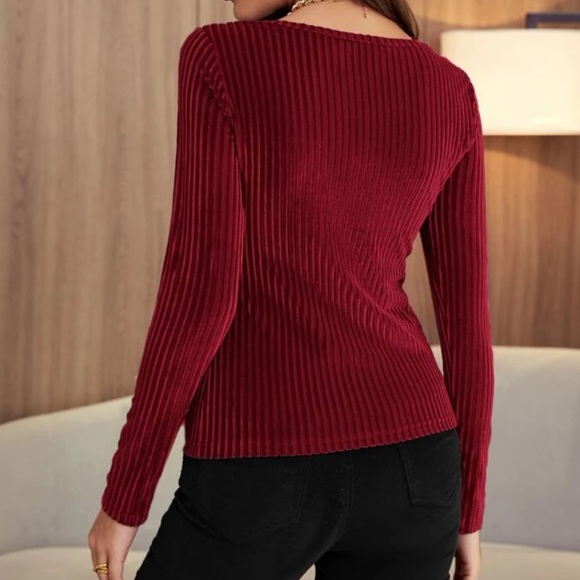 Luxe ribbed knit velvet blouse - Picture 3 of 5